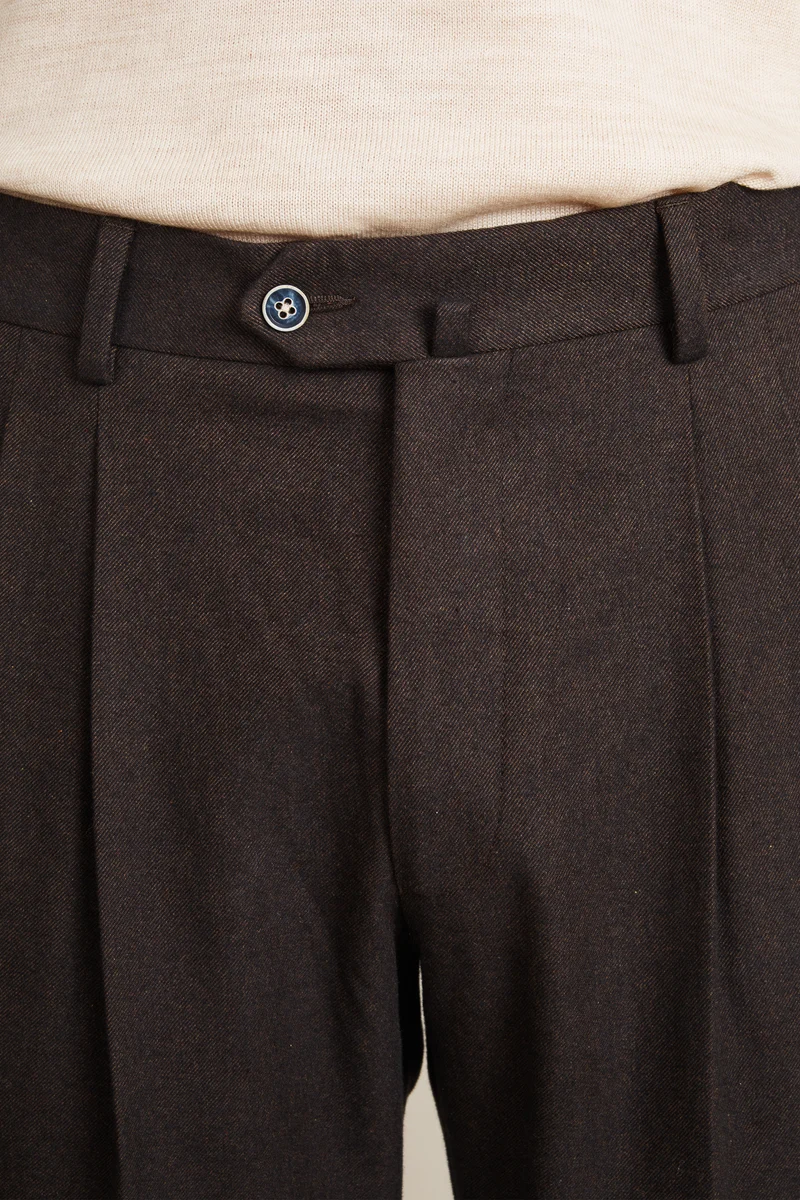 Pantalon double pinces flanelle marron
