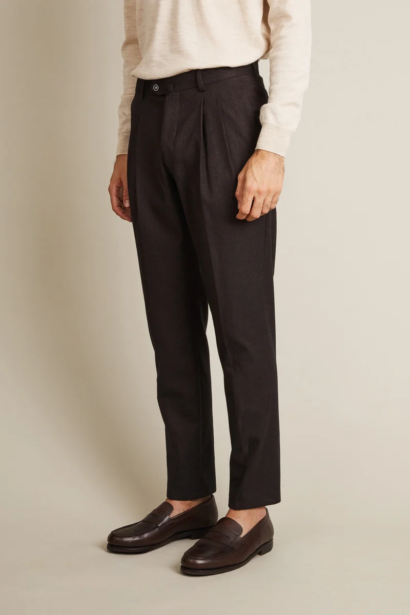 Pantalon double pinces flanelle marron