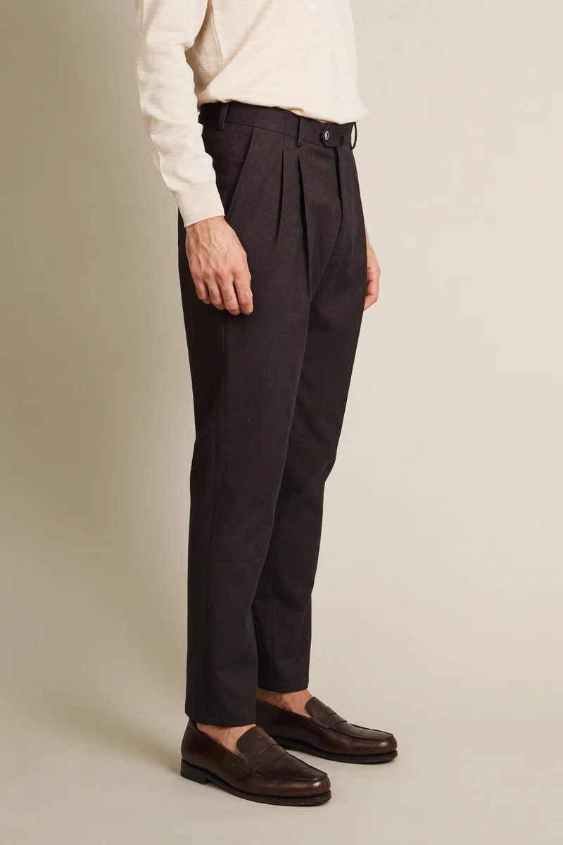Pantalon double pinces flanelle marron