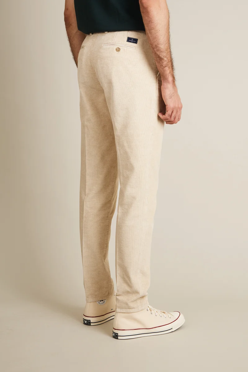 Chino à pinces velours écru