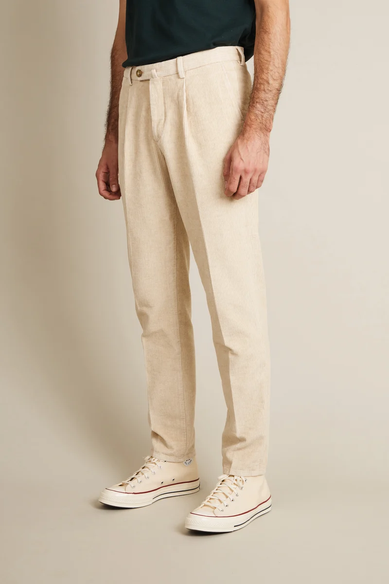 Chino à pinces velours écru