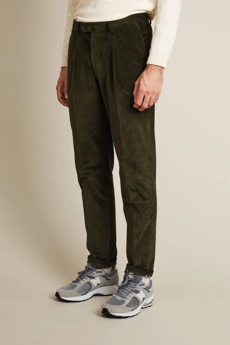 Chino à pinces velours kaki