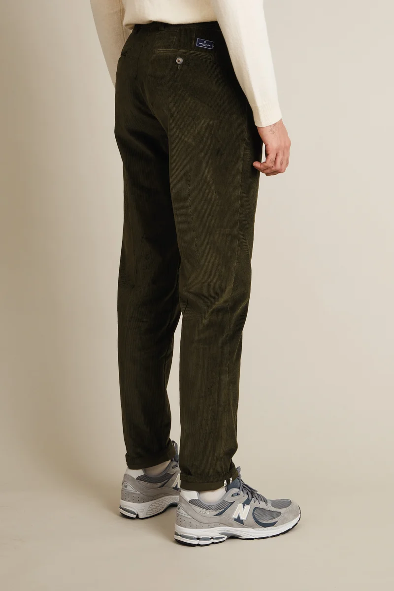 Chino à pinces velours kaki