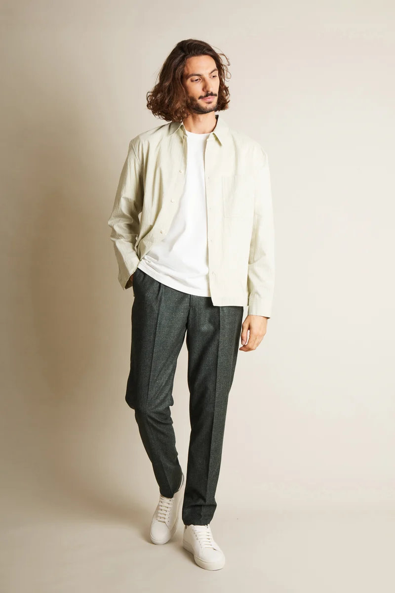 Pantalon à pinces flanelle vert
