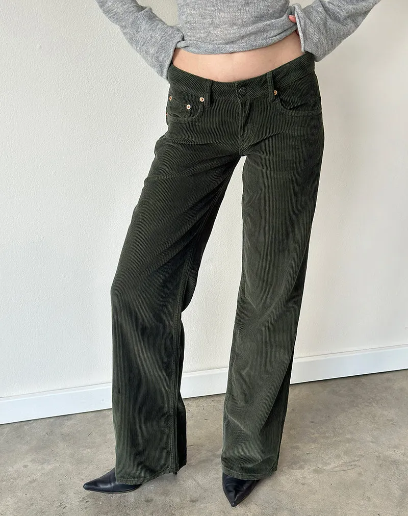 Pantalon parallèle taille basse en velours côtelé vert