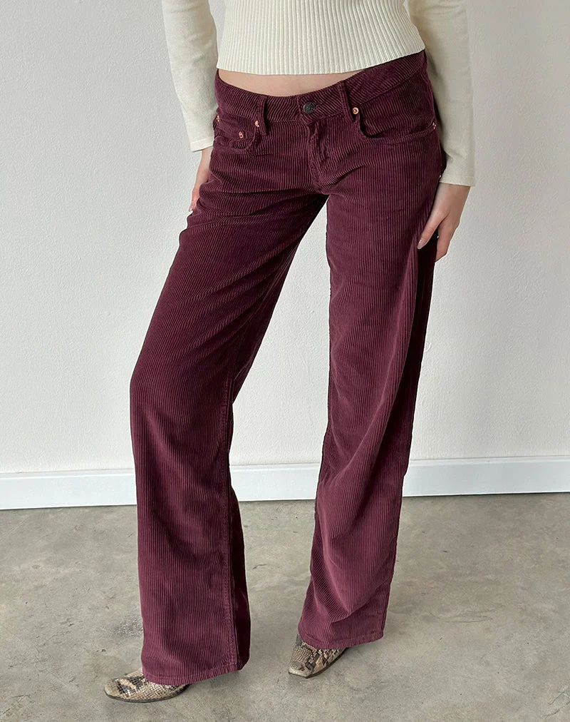 Pantalon parallèle taille basse en velours côtelé bordeaux