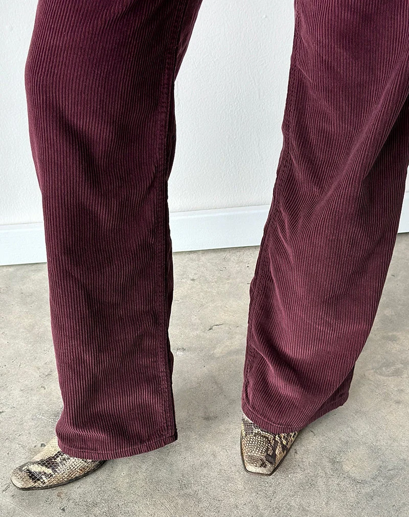 Pantalon parallèle taille basse en velours côtelé bordeaux