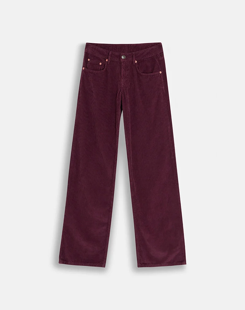 Pantalon parallèle taille basse en velours côtelé bordeaux