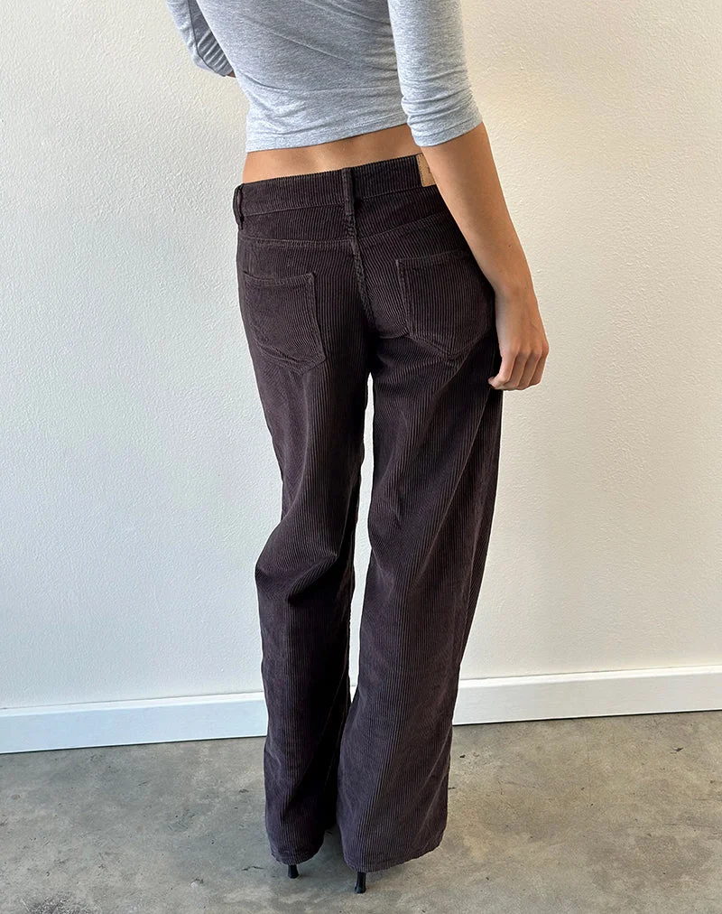 Pantalon parallèle taille basse en velours côtelé couleur schiste
