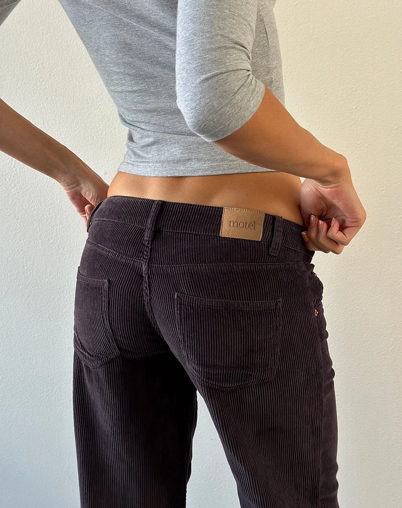 Pantalon parallèle taille basse en velours côtelé couleur schiste