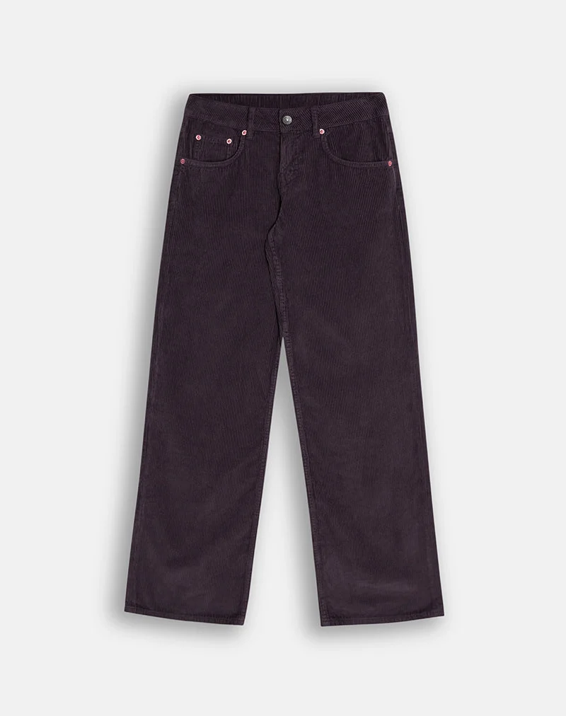 Pantalon parallèle taille basse en velours côtelé couleur schiste