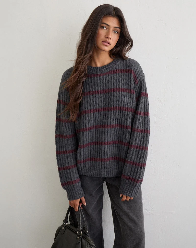 Pull Namirta gris à rayures « Raven Raspberry »