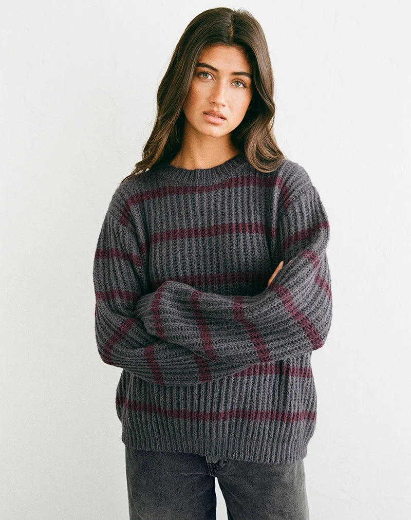 Pull Namirta gris à rayures « Raven Raspberry »