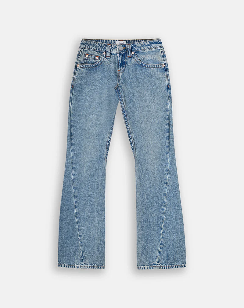 Jean taille très basse à coutures torsadées, couleur « True Blue »