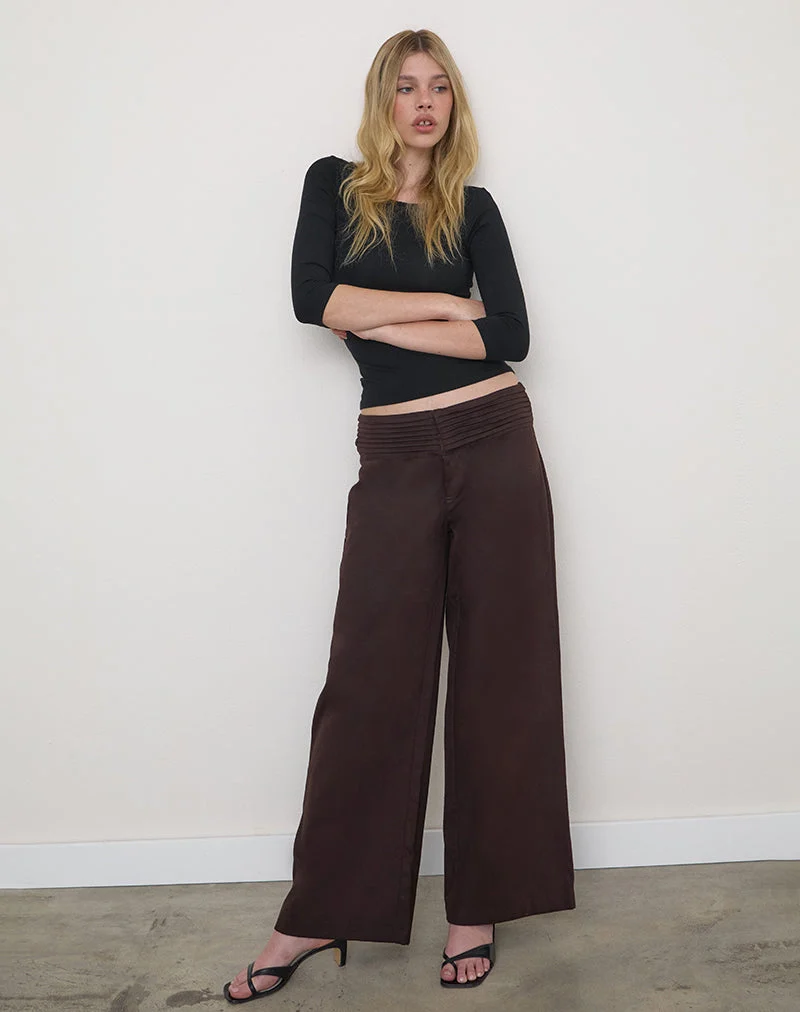 Pantalon Sadasi en sergé couleur chocolat amer