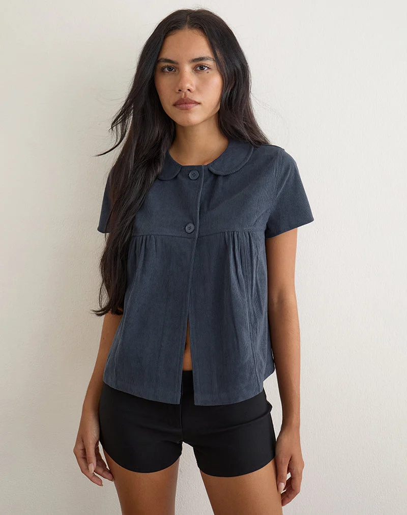 Chemise Kaylan en velours côtelé bleu marine