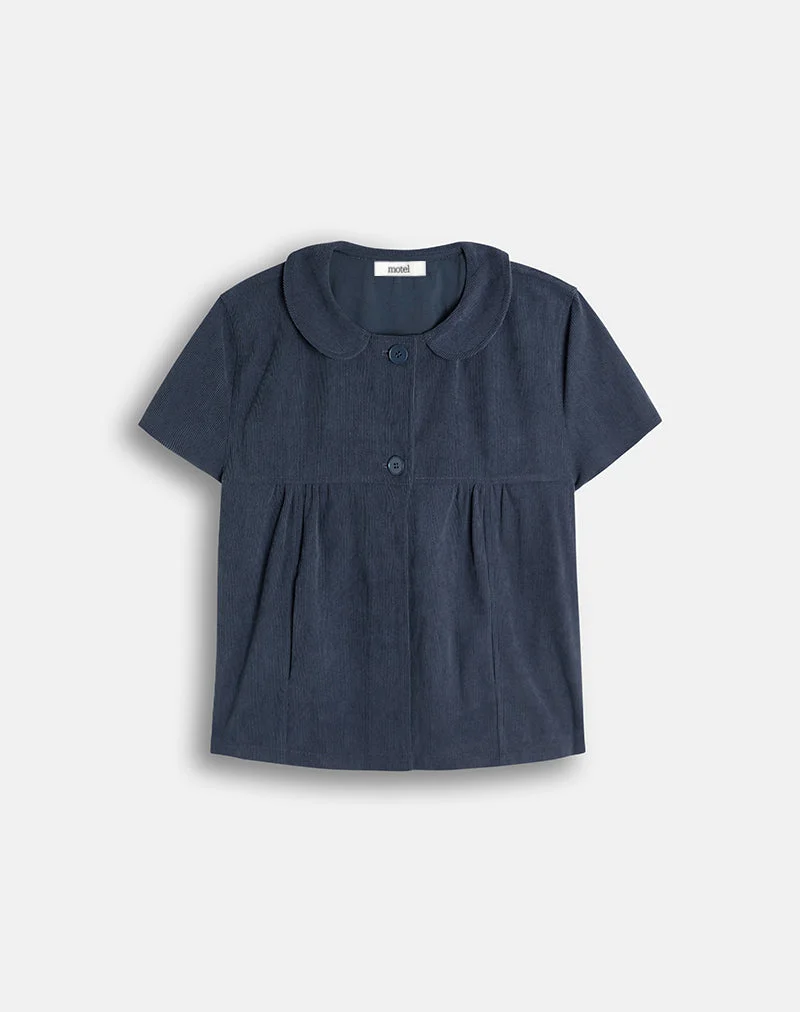 Chemise Kaylan en velours côtelé bleu marine