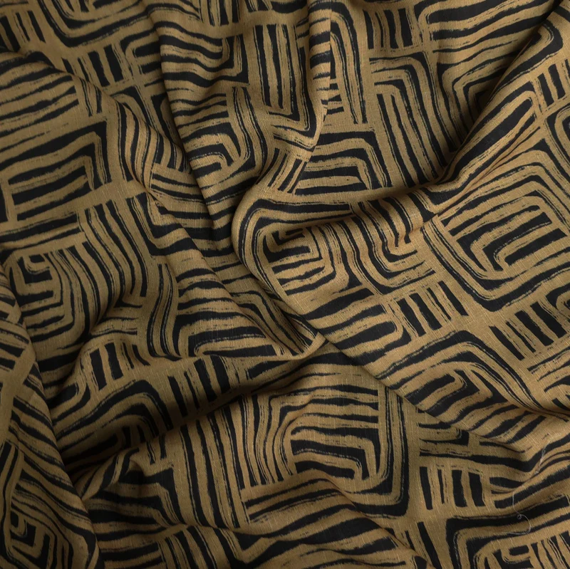 Slub de Rayonne à Motif Labyrinthe Abstrait | Tan | 122 cm | FIN DE ROULEAU