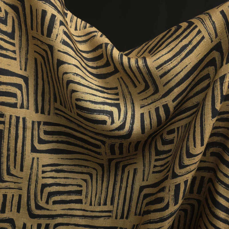 Slub de Rayonne à Motif Labyrinthe Abstrait | Tan | 122 cm | FIN DE ROULEAU
