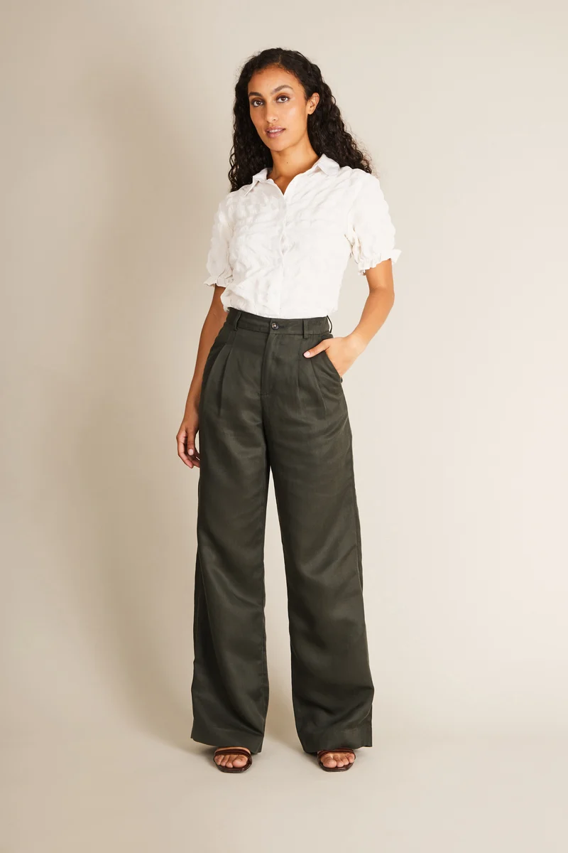 Pantalon à pinces léger vert femme