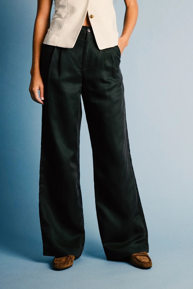 Pantalon à pinces léger vert femme