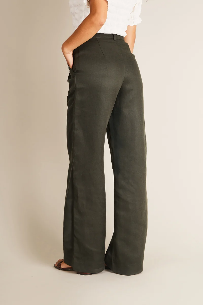 Pantalon à pinces léger vert femme