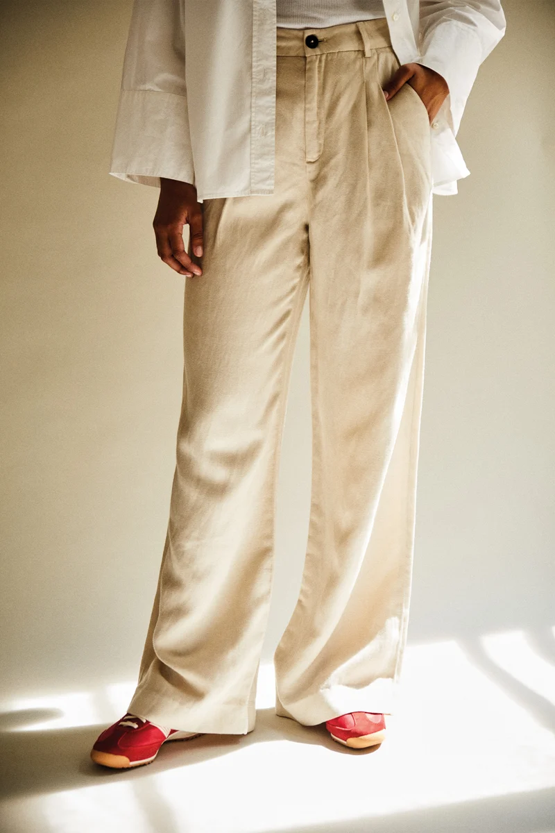 Pantalon à pinces léger écru