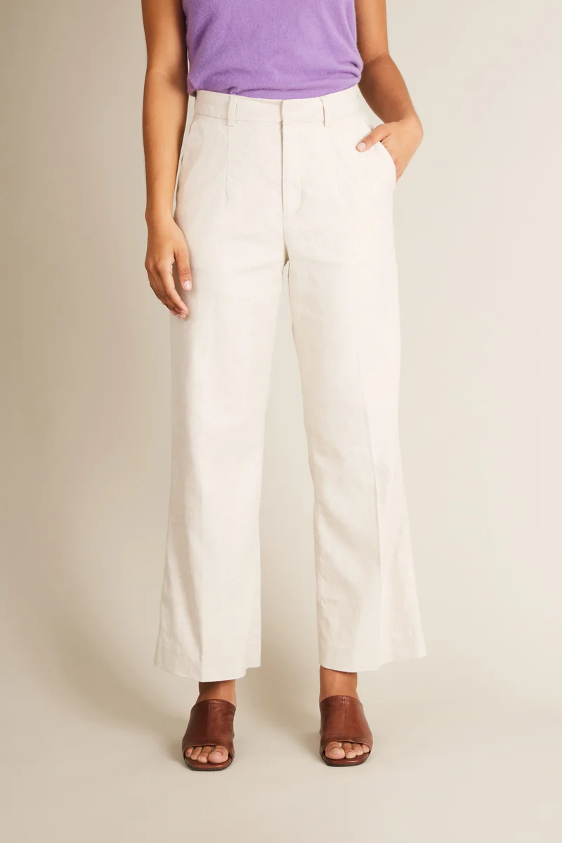 Pantalon flare coton-lin écru