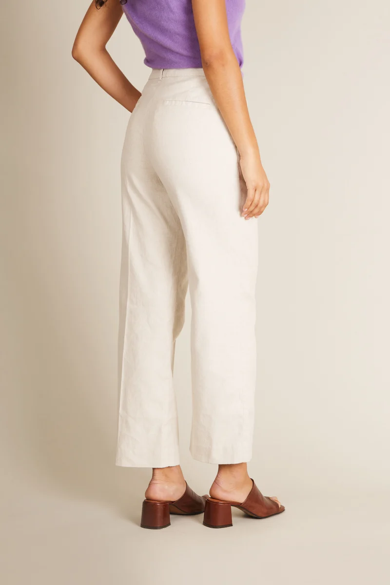 Pantalon flare coton-lin écru