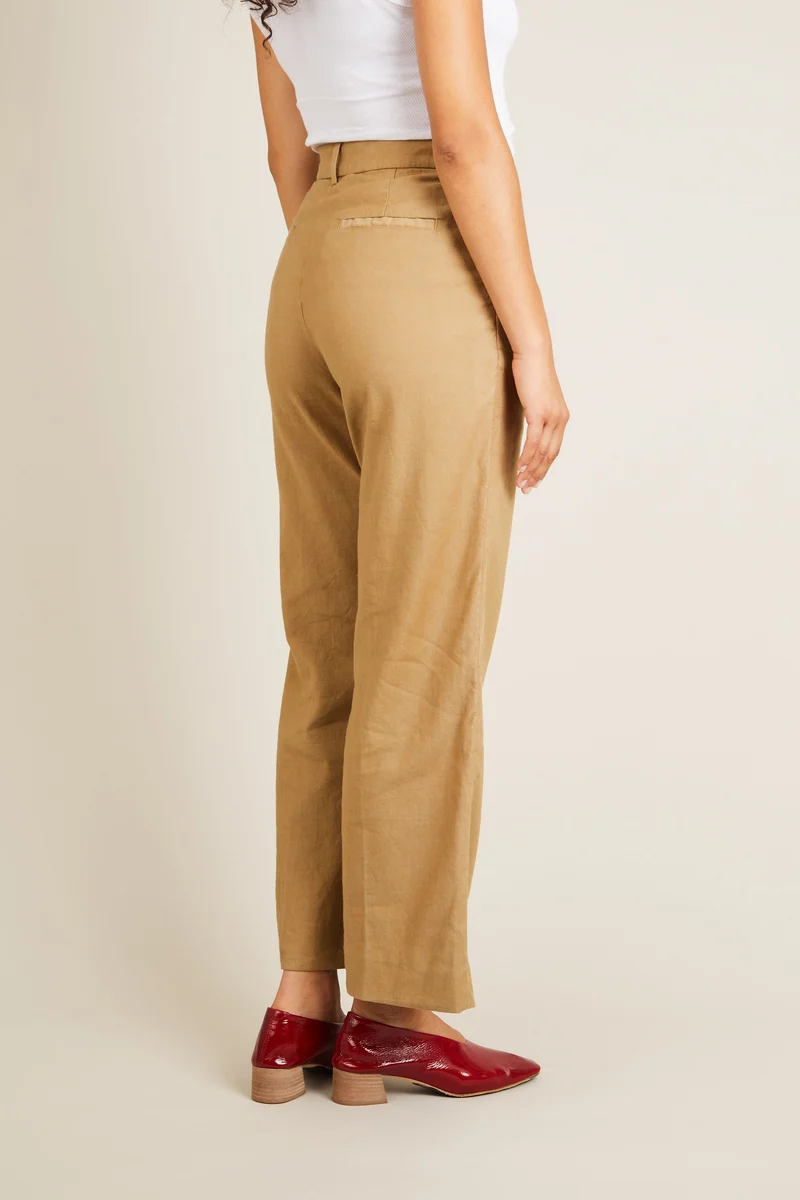 Pantalon flare coton-lin beige foncé