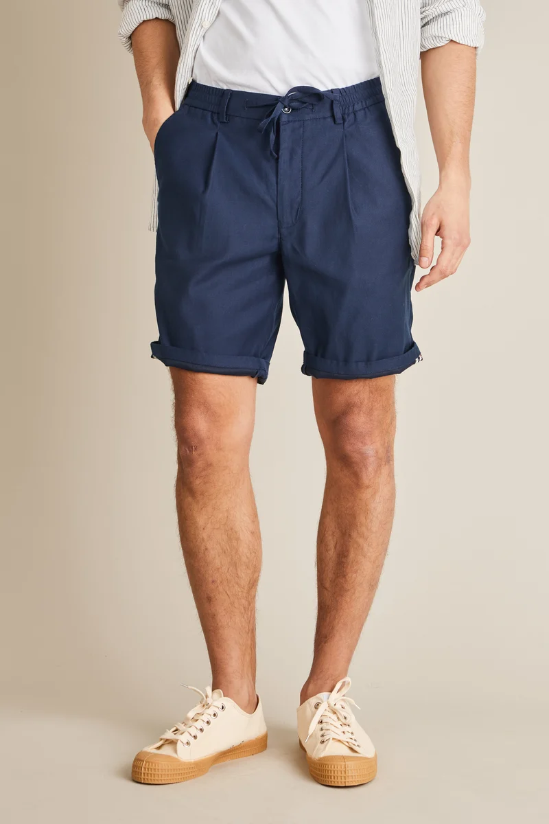 Bermuda coton-lin bleu marine