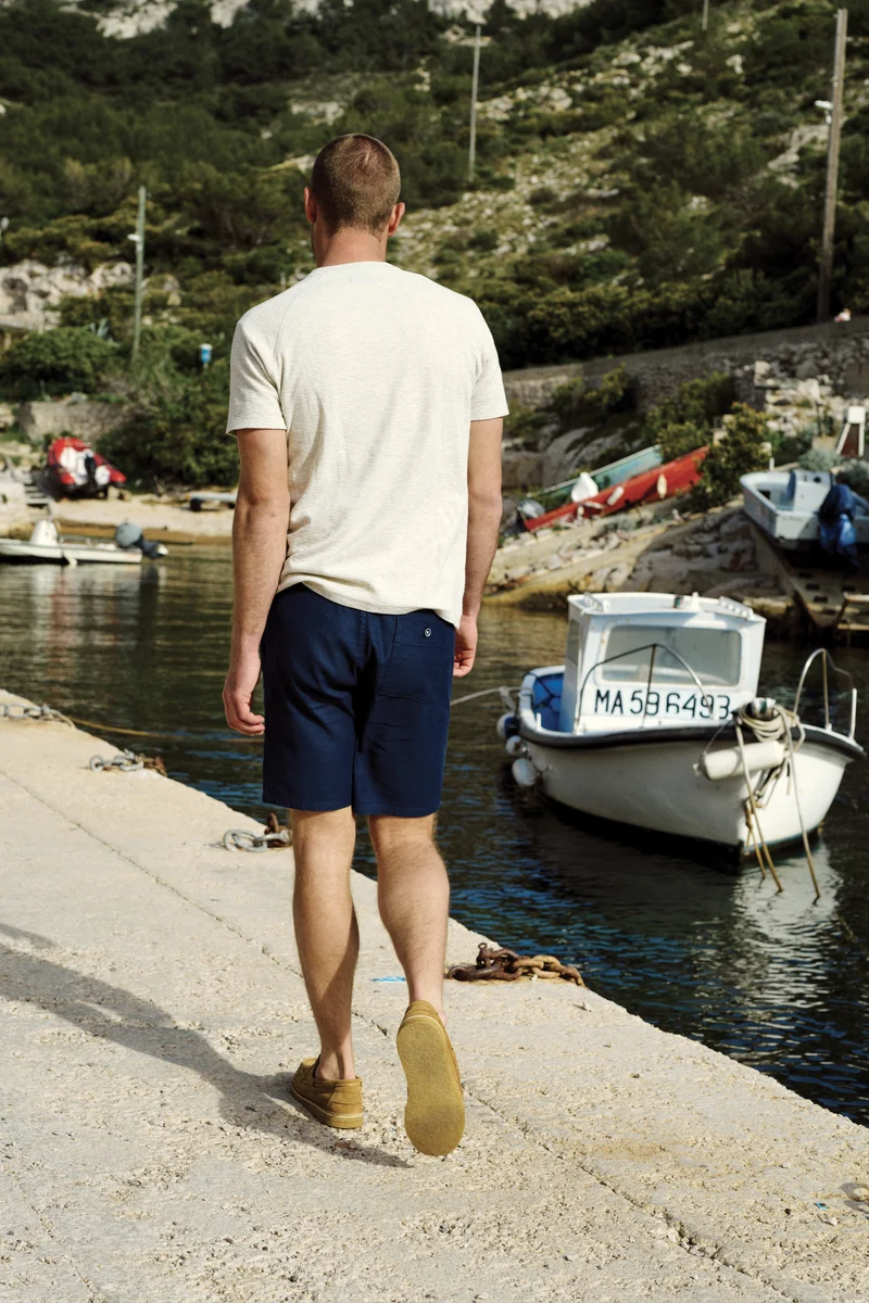 Bermuda coton-lin bleu marine