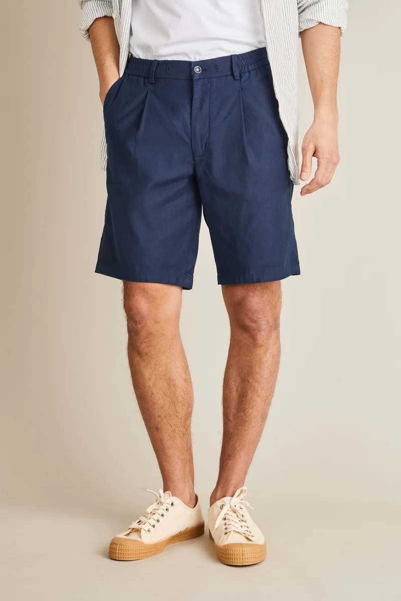 Bermuda coton-lin bleu marine