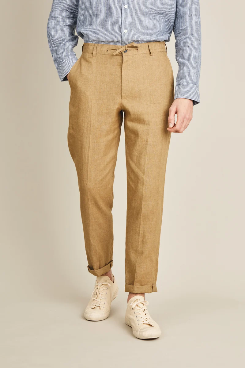 Pantalon lin beige foncé