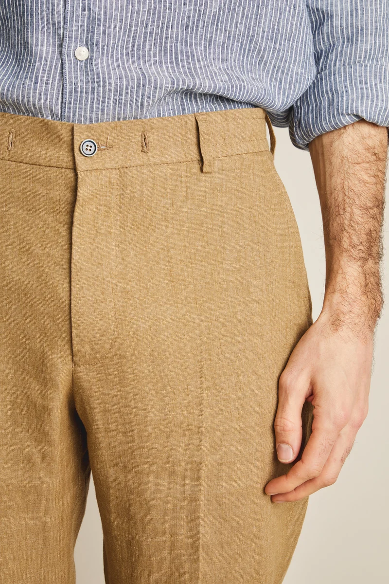 Pantalon lin beige foncé
