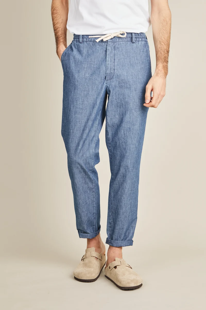 Pantalon jogpant chambray bleu