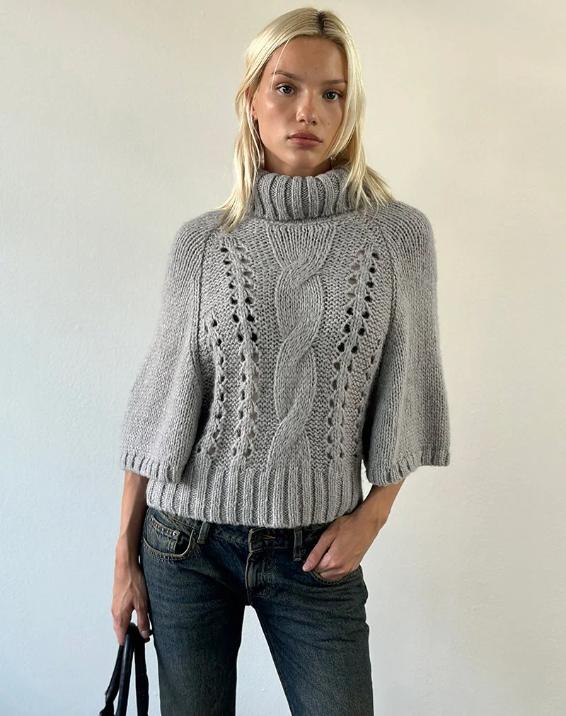 Pull Oswin en maille torsadée, gris clair
