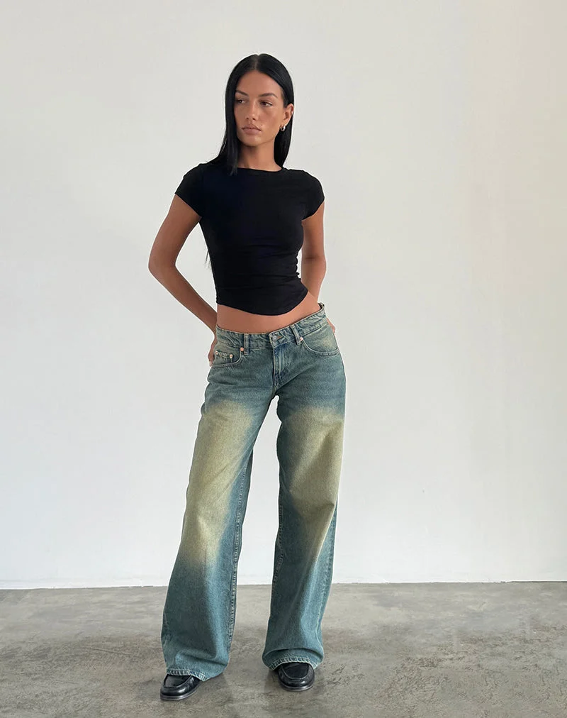 Jean à taille basse extra-large Roomy en vert moyen usé