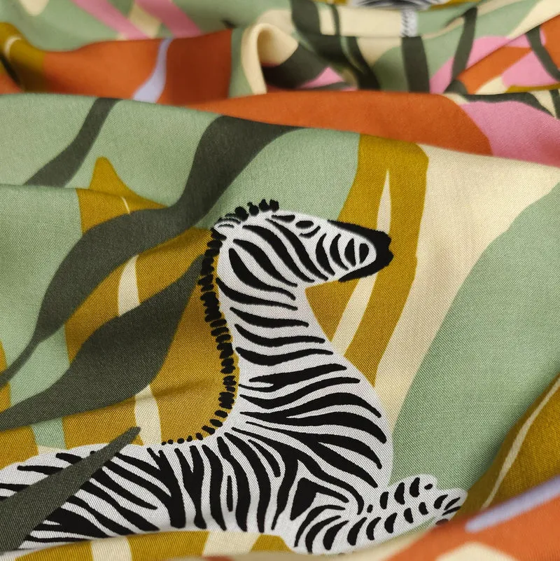 Tissu popeline de rayonne – Imprimé botanique zèbre