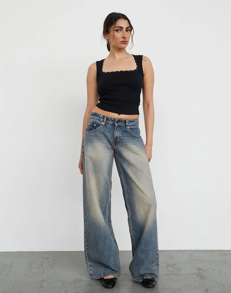 Jean à taille basse extra-large Roomy, bleu sale