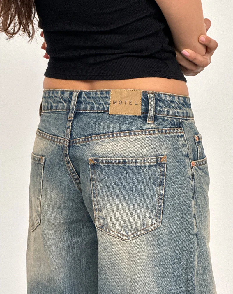 Jean à taille basse extra-large Roomy, bleu sale