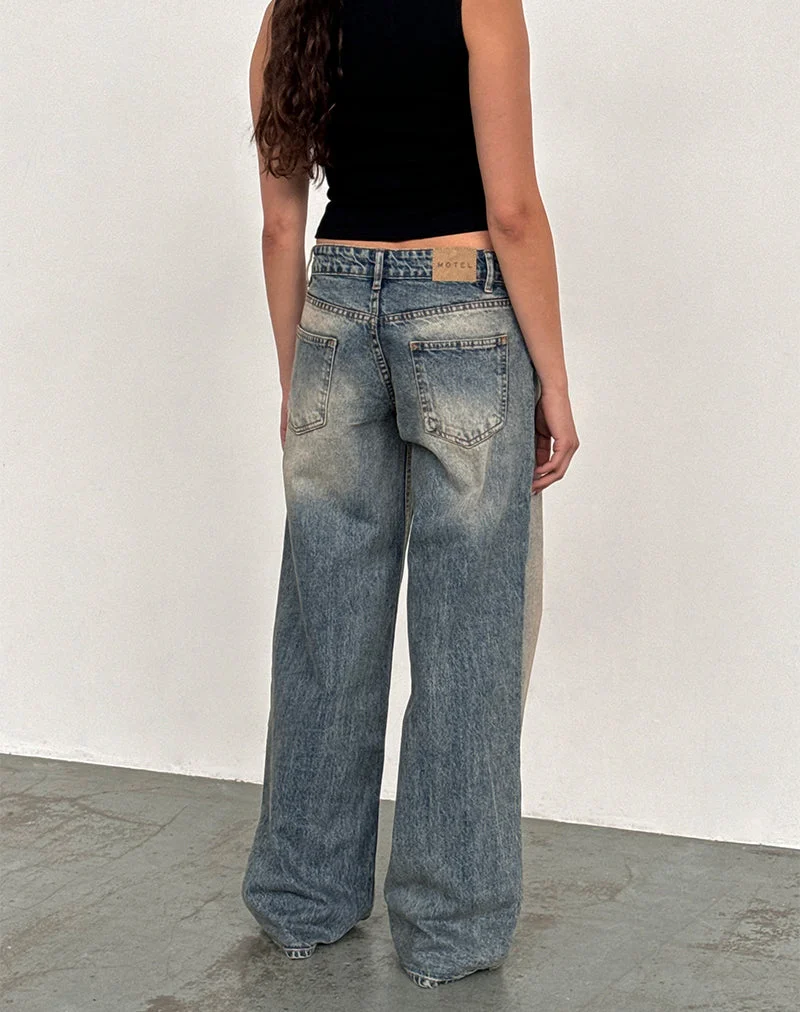 Jean à taille basse extra-large Roomy, bleu sale