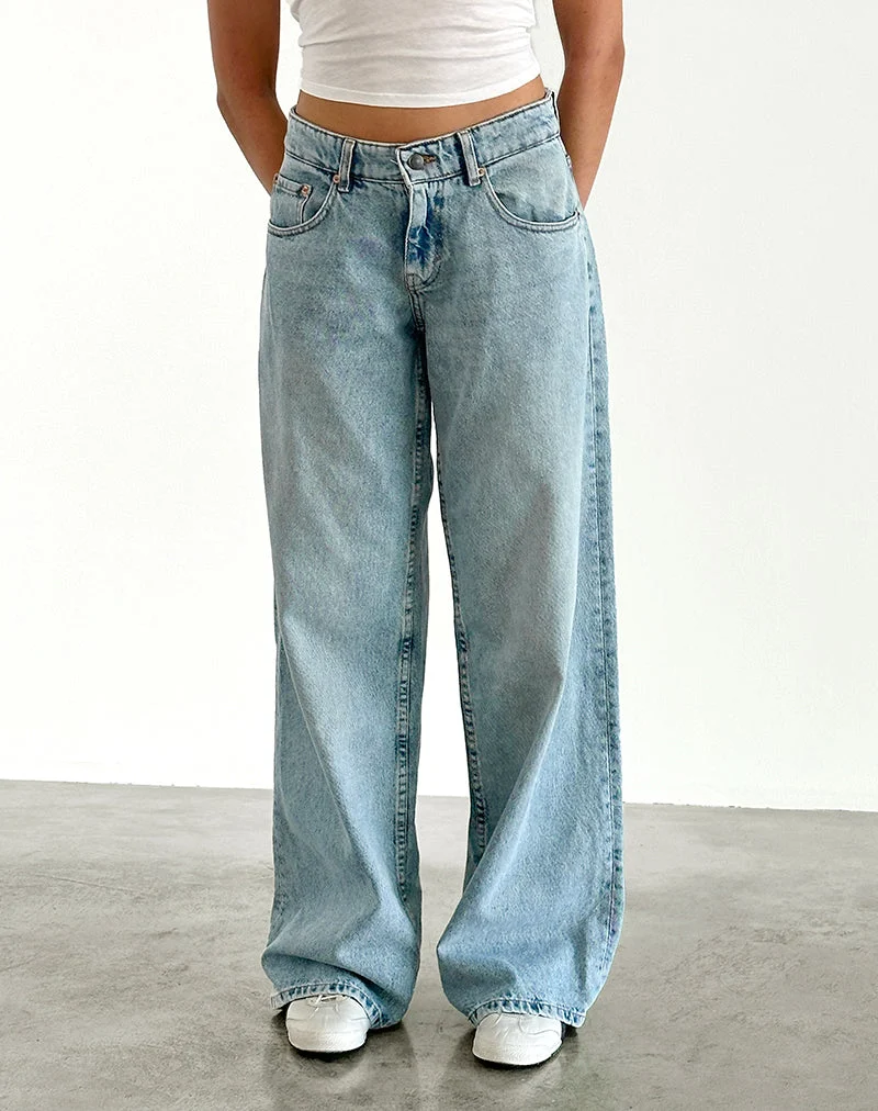 Jean à taille basse extra-large Roomy en bleu lavé vert