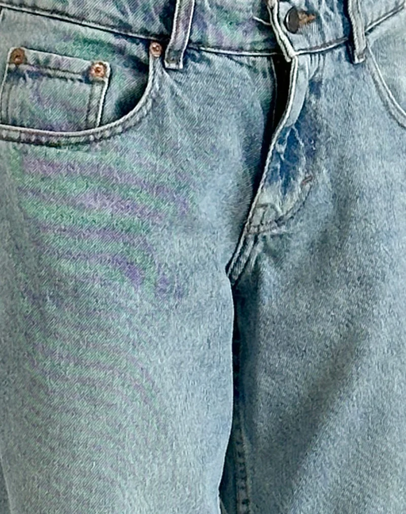 Jean à taille basse extra-large Roomy en bleu lavé vert