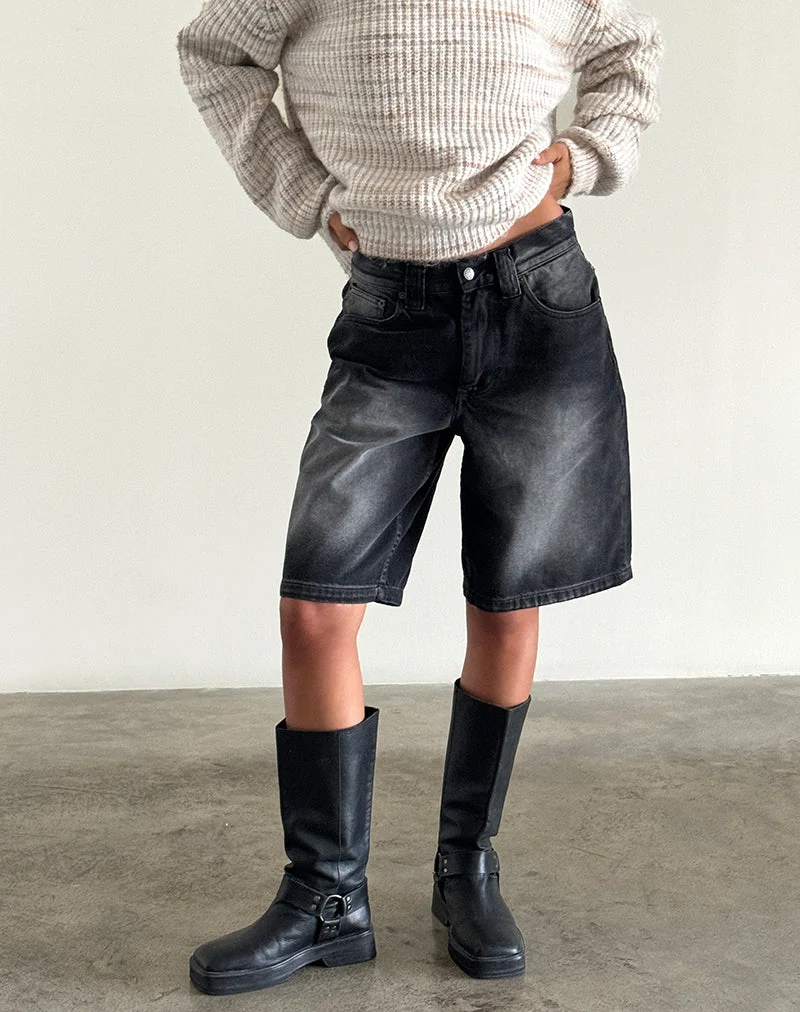 Short skater en jean taille basse, couleur « Extreme Black »