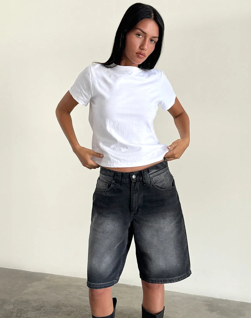 Short skater en jean taille basse, couleur « Extreme Black »