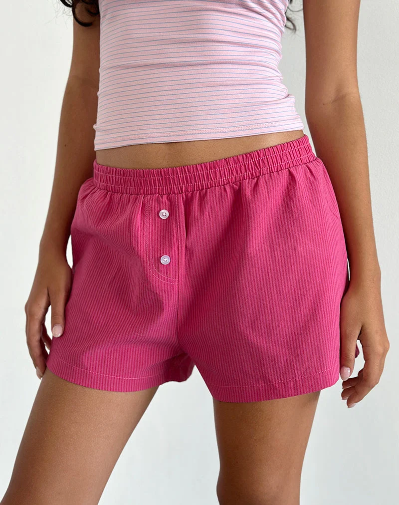 Short Voir en popeline rayée rouge et rose