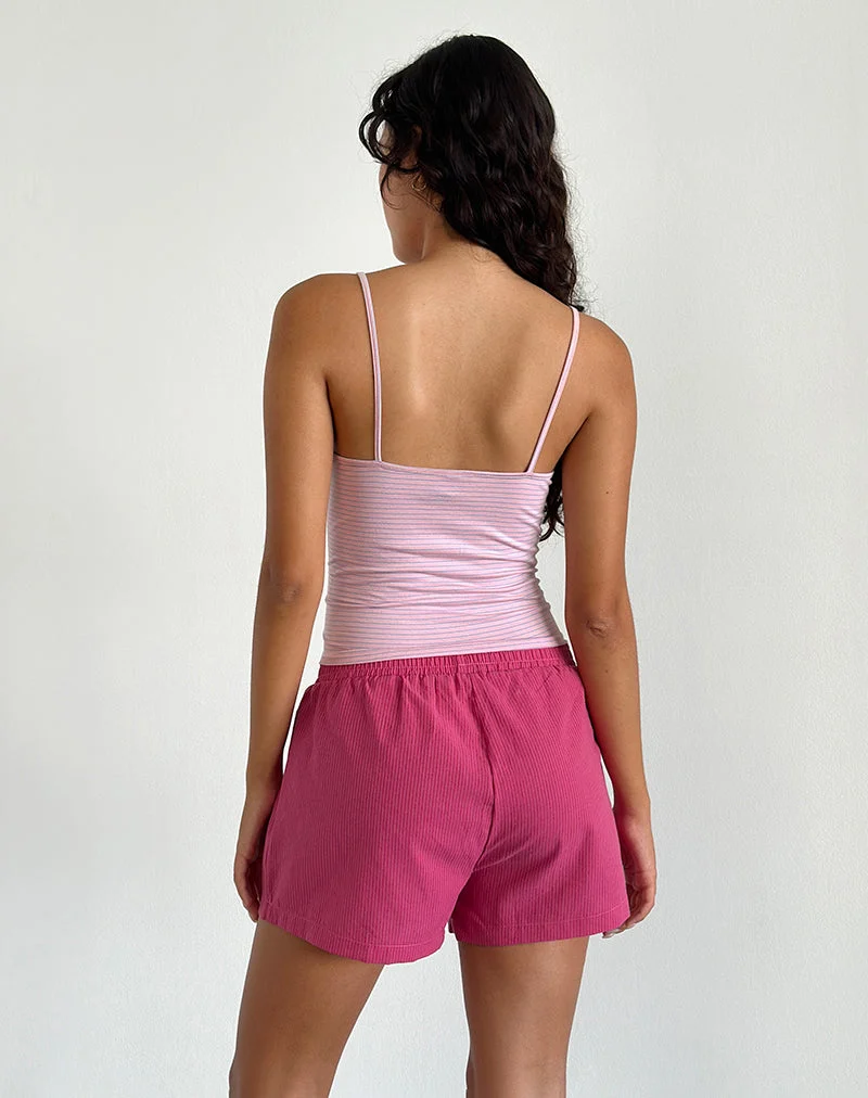 Short Voir en popeline rayée rouge et rose