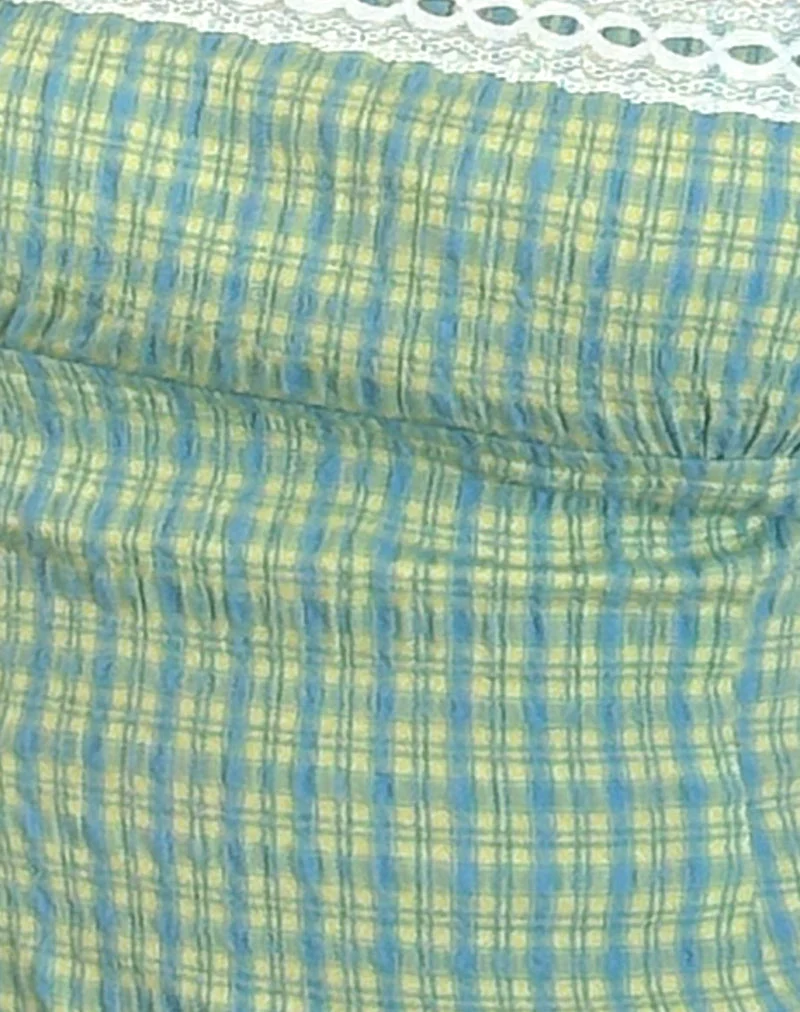 Top Cami Kinaya à carreaux bleus et jaunes