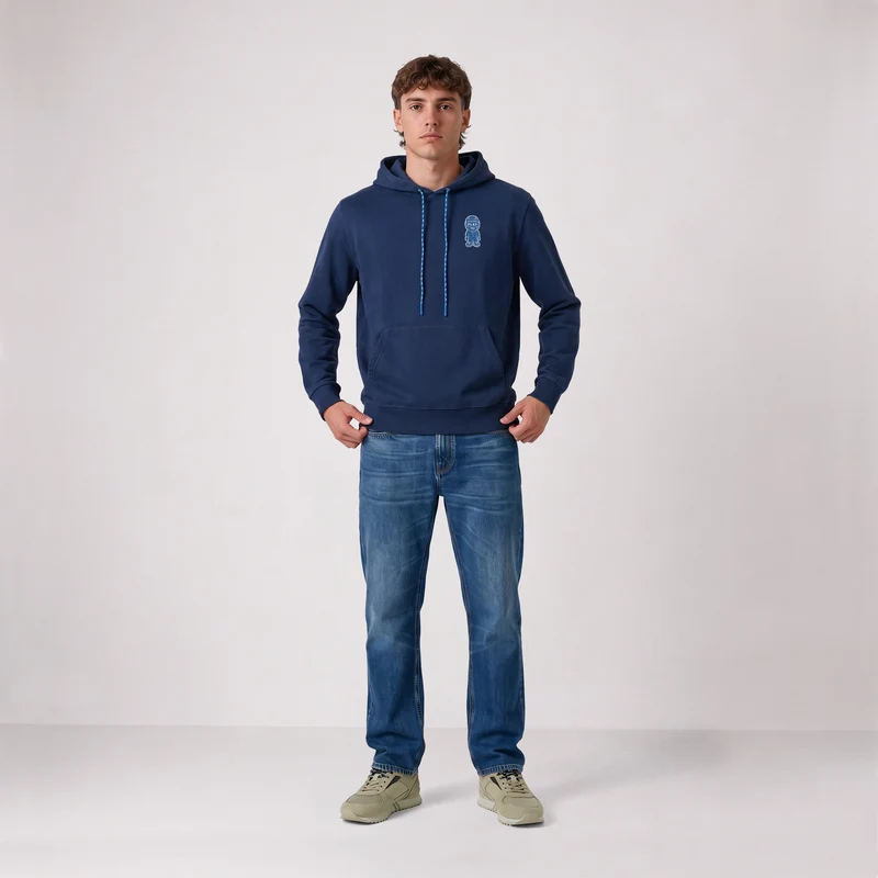 Sweat à capuche en coton molleton bleu marine broderie Pilote SBPLAY